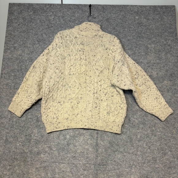 Aran Crafts Ireland Cream Wool Sweater Half Zip Cable Knit Size Large - Picture 8 of 9